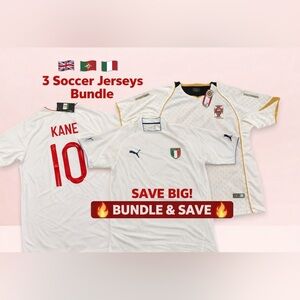 3 Soccer Jerseys Bundle - Nike England Kane #10 + Portugal + Puma Italia